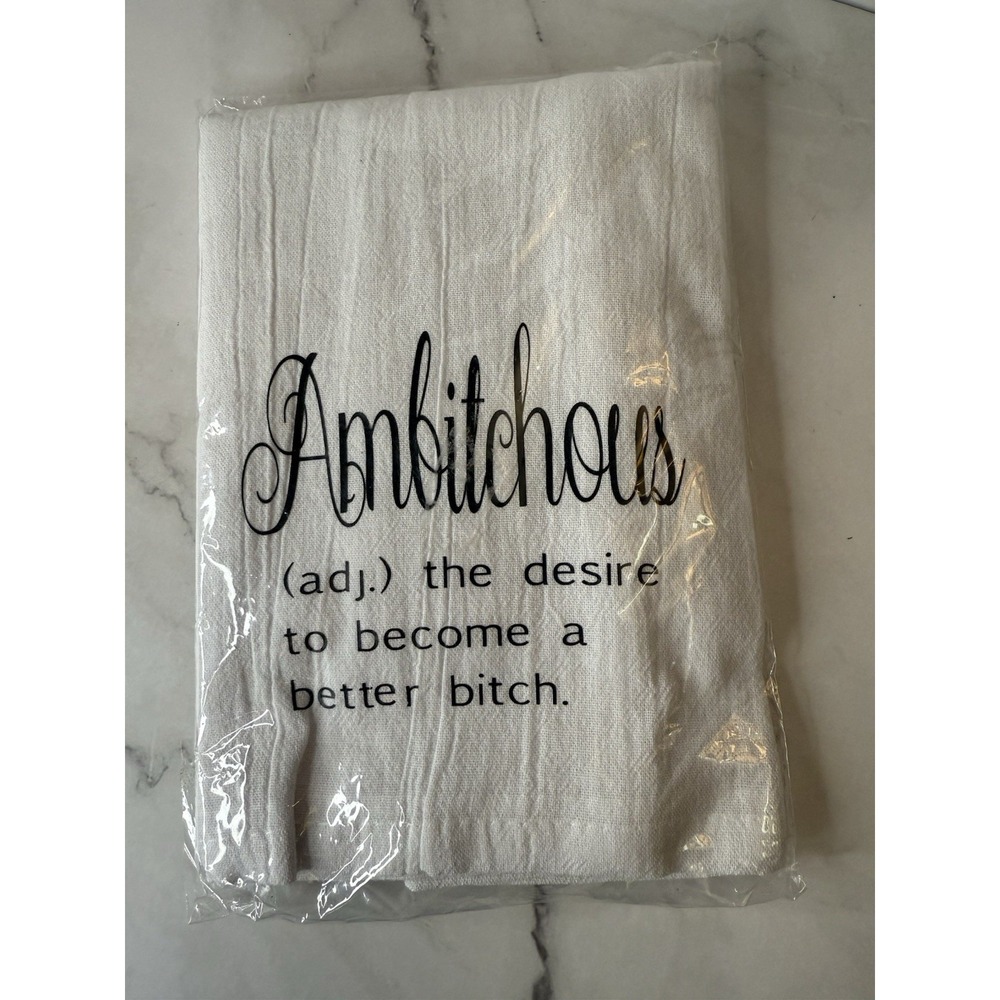 Funny Flour Sack Towel‎ "Ambitchous" Humor Kitchen Decor Gift